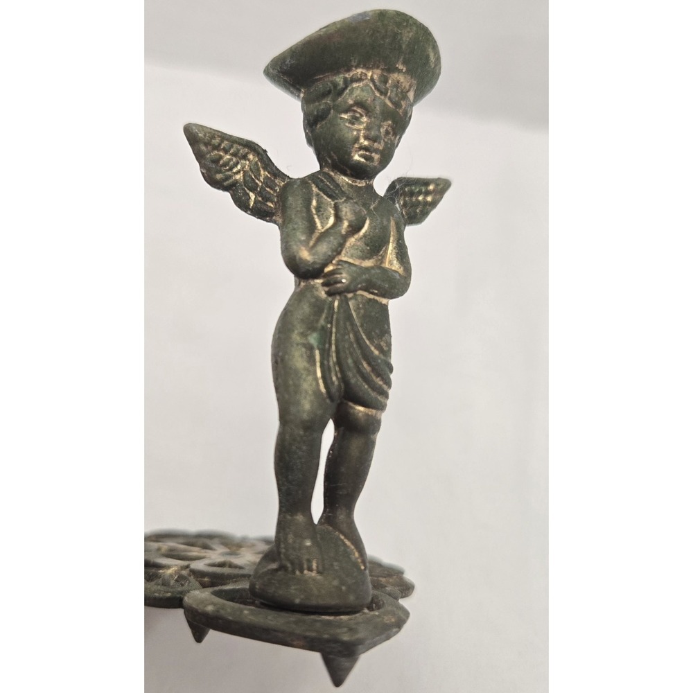 Mini Vintage Brass Cherub Angel Figurine Cupid Desk Pocket Collectible Statue
